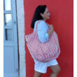 LUA csíkos piros óriás nagy textil táska patent zárral ha pakolni szeretnél a strandra