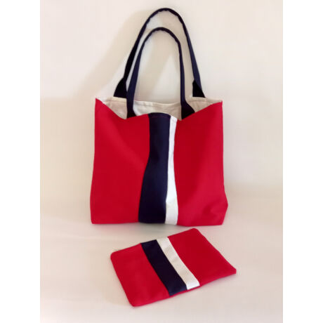 MARISOL Textil táska piros fehér sötétkék színekkel és neszesszerrel